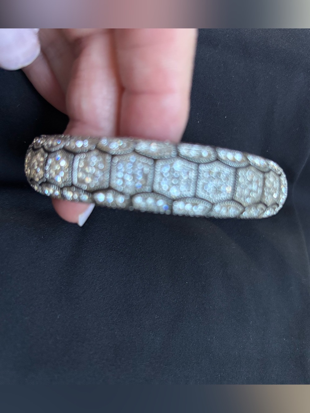 Crystal-Embellished Silver bangle braclet.